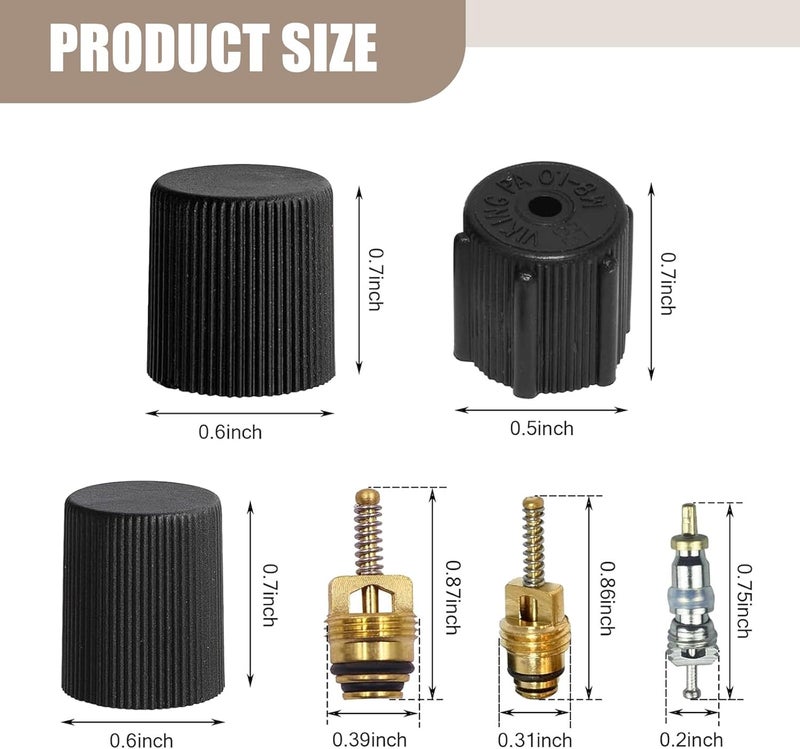 Bawkars 7 PCS Air Conditioning Valve Core Kit, AC High/Low Pressure Port Caps, Anti-Leakage Refrigeration Valve Stem Cores, Universal for Most Cars (Black) - Image 2